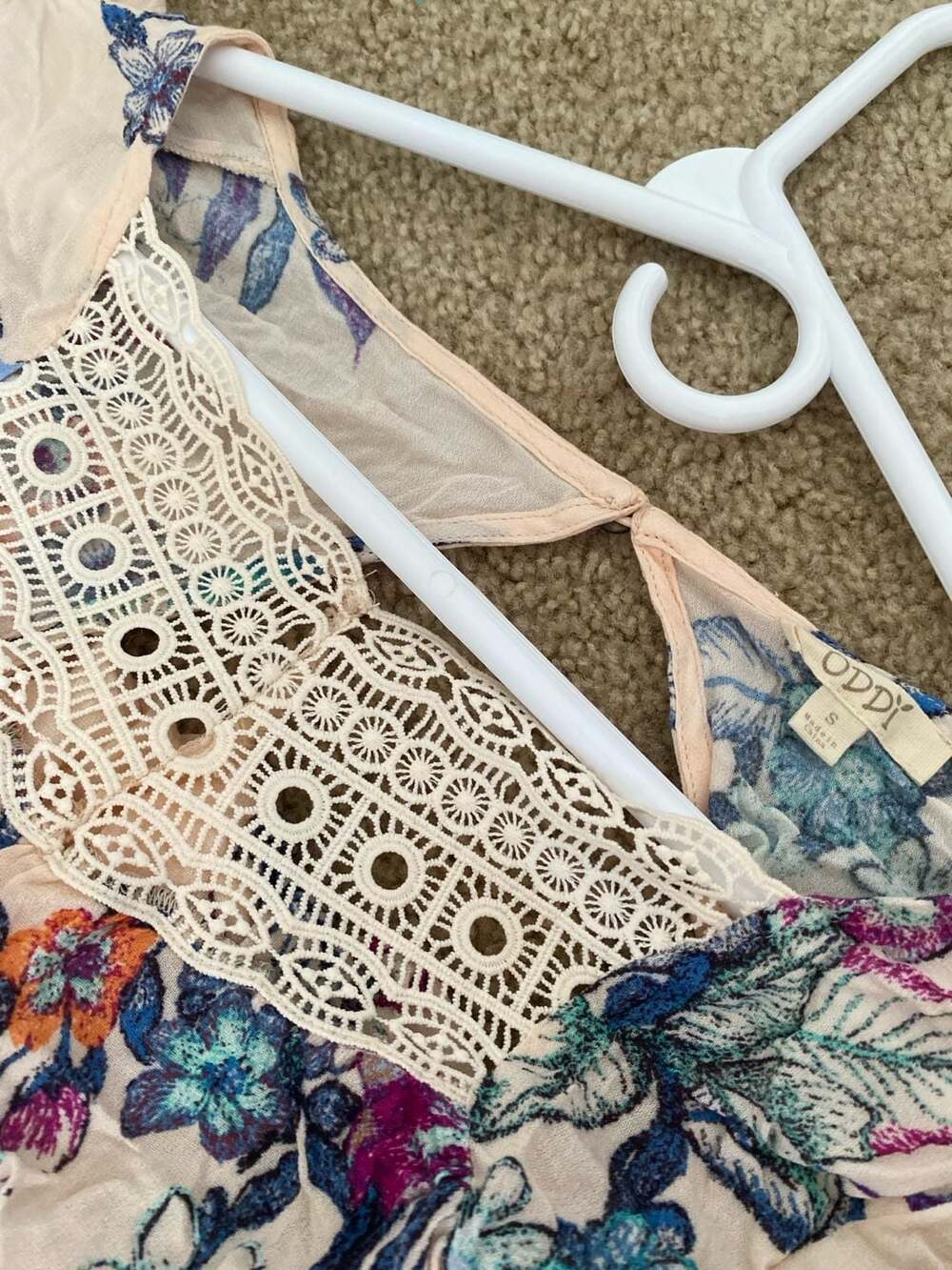ODDI Pink Floral Boho Lace Inset Long Sleeve Blouse - Picture 8 of 12